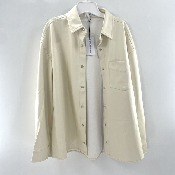 NWT WeWoreWhat Vegan Leather Overshirt Shacket Jacket Cream sz M $118 MSRP - Picture 5 of 8
